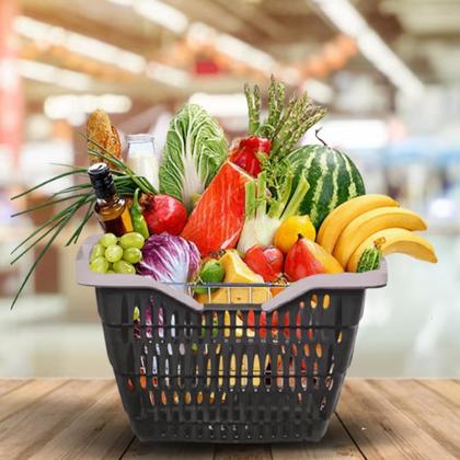 Imagem de Kit 3 Cestos Para Mercado Compras Decoração 12 Litros Com Alças Azul / Branco / Marrom / Preto / Vermelho