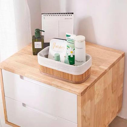 Imagem de Kit 3 Cestos Retangular de Bambu com Forro