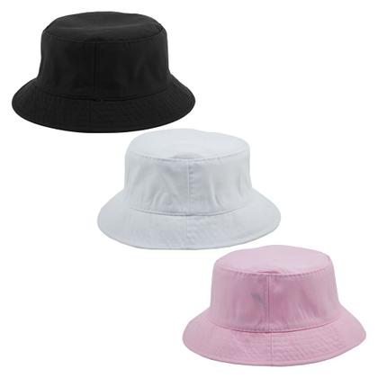 Imagem de Kit 3 Chapéu Bucket Liso Preto, Branco E Rosa Claro, Unissex