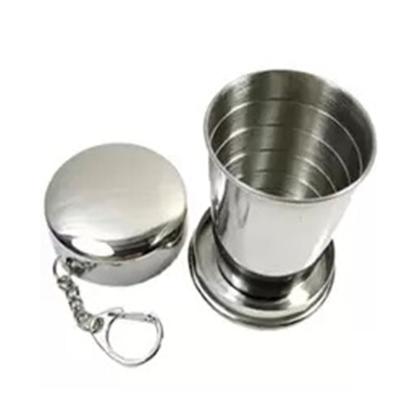 Imagem de Kit 3 Chaveiro Copo Retrátil Dobrável Aço Inox 150ml Viagem