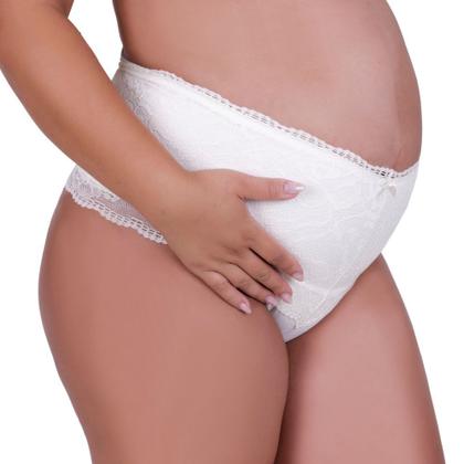 Imagem de Kit 3 Cinta de Algodão com Detalhe em Renda Calcinha Cós Alto Gestante Karen