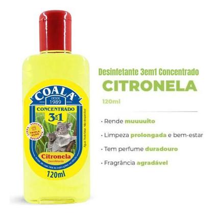 Imagem de Kit 3 Coala Desinfetante Concentrado 3 em 1 - Limpa Perfuma e Desinfeta - Citronela 120ML