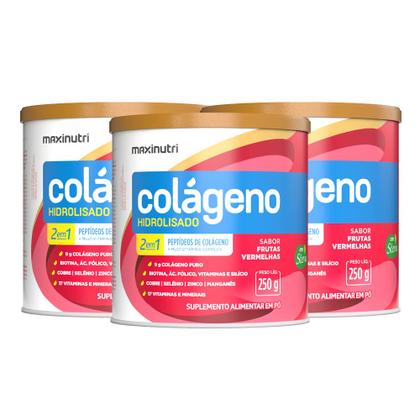 Imagem de Kit 3 Colágeno Hidrolisado Frutas Vermelhas Lata 250g Maxinutri