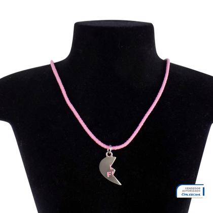 Imagem de kit 3 colares amigas best friend + pingente coração moda presente triplo qualidade premium rosa