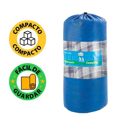 Imagem de Kit 3 Colchonetes Solteiro 190x60cm Camping Com Bolsa Para Transporte Xadrez Azul - Emcompre