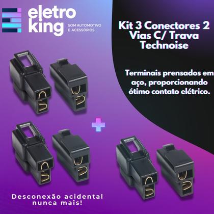 Imagem de Kit 3 Conectores Technoise 2 Vias Macho E Femea Som Automot.