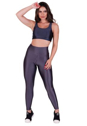 Imagem de Kit 3 Conjunto Calça Legging e Top com Bojo Removível 3D Academia Fitness Barbara CINZA PRETO AZUL PETRÓLEO