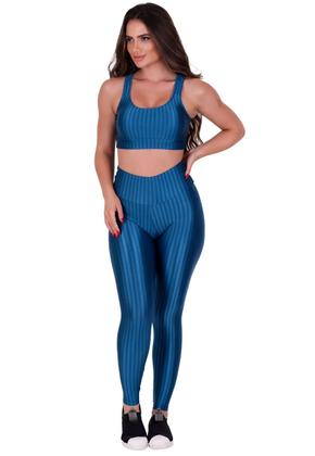 Imagem de Kit 3 Conjunto Calça Legging e Top com Bojo Removível 3D Academia Fitness Barbara CINZA PRETO AZUL PETRÓLEO