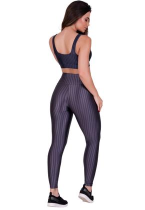 Imagem de Kit 3 Conjunto Calça Legging e Top com Bojo Removível 3D Academia Fitness Barbara CINZA PRETO AZUL PETRÓLEO
