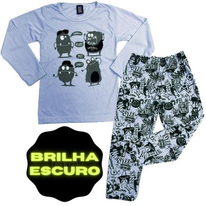 Imagem de Kit 3 conjunto de PIJAMAS BRILHA NO ESCURO / Roupas de Menino / Infantil / Juvenil / Tam 1/ 10 Anos