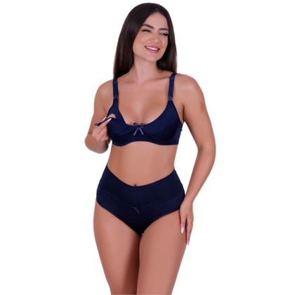 Imagem de Kit 3 Conjunto de Pós Parto Sutiã Amamentação e Calcinha Cós Alto -c15 KIT 3 JOLIE PRETO ROSA AZUL