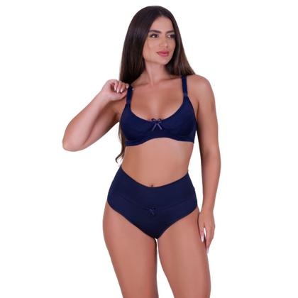 Imagem de Kit 3 Conjunto de Pós Parto Sutiã Amamentação e Calcinha Cós Alto -c15 KIT 3 JOLIE PRETO ROSA AZUL