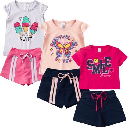 Imagem de Kit 3 Conjunto Infantil Calor Juvenil Feminino Atacado Top
