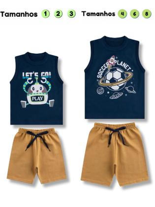 Imagem de Kit 3 Conjunto Infantil Verão Regata Moletinho Roupa De Calor Menino