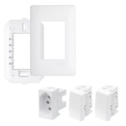 Imagem de Kit 3 Conjunto Interruptor Duplo + Tomada 10a Habitat 2313
