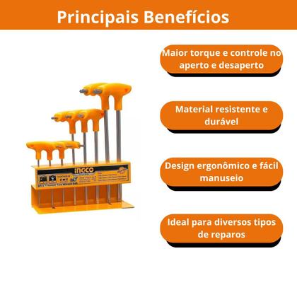 Imagem de Kit 3 Conjunto Jogo de Chaves Tipo T Torx 8 Peças Ingco