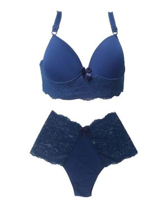 Imagem de Kit 3 Conjunto Plus Size Luxo Poliamida com Renda Lingerie Reforçado Conforto