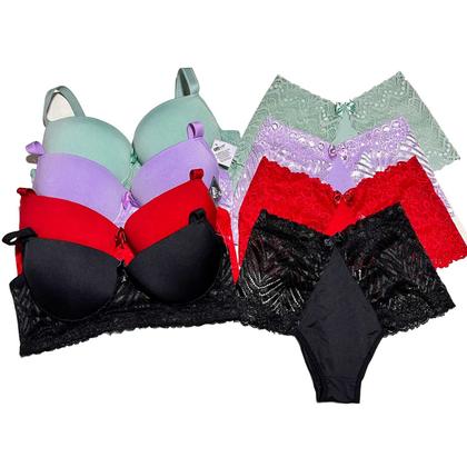 Imagem de Kit 3 Conjunto Plus Size Luxo Poliamida com Renda Lingerie Reforçado Conforto