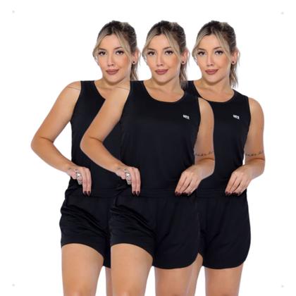 Imagem de Kit 3 Conjunto Short Duplo + Regata Feminino Fitness Treino