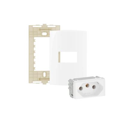 Imagem de Kit 3 conjunto tomada horizontal 4x2 10a 2p+t 250v com placa margirus sleek branco