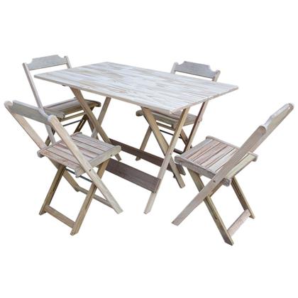 Imagem de Kit 3 Conjuntos de Mesa Dobravel com 4 Cadeiras de Madeira 120x70 para Restaurante e Bar - sem Pintu