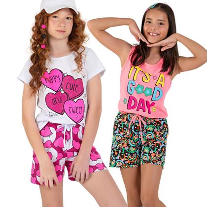 Imagem de Kit 3 Conjuntos Infantil Juvenil Feminino Verão Roupa de Criança Juvenil Menina Tam. 12 ao 16 anos