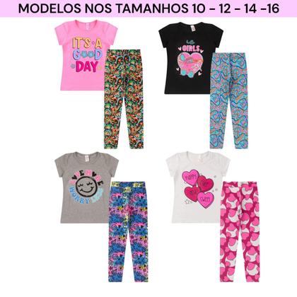 Imagem de Kit 3 Conjuntos Infantil Juvenil Menina com Camiseta e Legging 1 a 16
