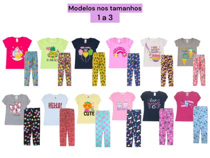 Imagem de Kit 3 Conjuntos Infantil Juvenil Menina com Camiseta e Legging 1 a 16