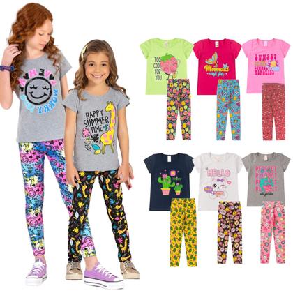 Imagem de Kit 3 Conjuntos Infantil Juvenil Menina com Camiseta e Legging 1 a 16