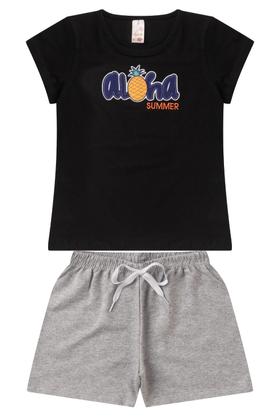 Imagem de Kit 3 Conjuntos Infantil Juvenil Menina Verão Blusa com Manga em Cotton e Shorts em Moletinho com Elástico