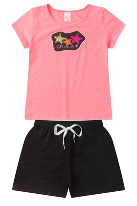 Imagem de Kit 3 Conjuntos Infantil Juvenil Menina Verão Blusa com Manga em Cotton e Shorts em Moletinho com Elástico