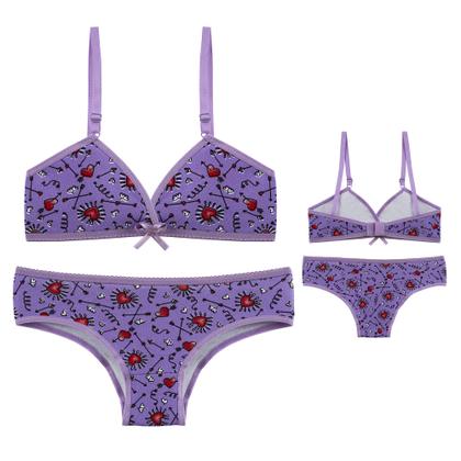 Imagem de Kit 3 Conjuntos Infantil Lingerie Calcinha e Sutian sem Bojo Menina Moça Conforto Algodão Cotton
