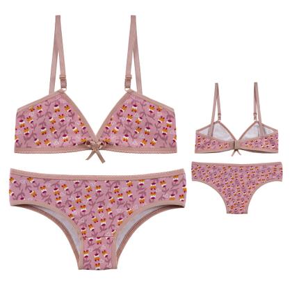Imagem de Kit 3 Conjuntos Infantil Lingerie Calcinha e Sutian sem Bojo Menina Moça Conforto Algodão Cotton