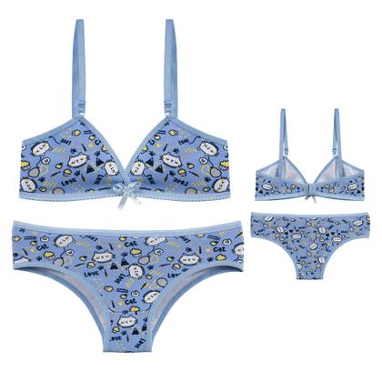 Imagem de Kit 3 Conjuntos Infantil Lingerie Calcinha e Sutian sem Bojo Menina Moça Conforto Algodão Cotton