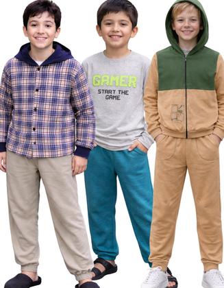 Imagem de Kit 3 Conjuntos Moletom Infantil Menino Flanelado Premium 4-10 Anos