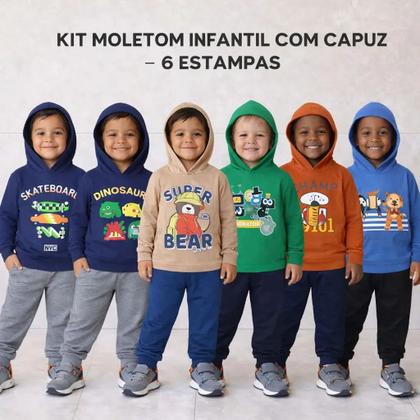 Imagem de Kit 3 Conjuntos Moletom Inverno Infantil Menino Com Capuz150