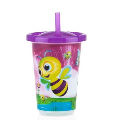 Imagem de Kit 3 Copos Decorados Com Canudo 300ml +12m Menino Menina Nuby