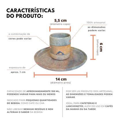 Imagem de Kit 3 Copos Pedra Sabão C/ Pires Artesanato P/ Café da Manhã