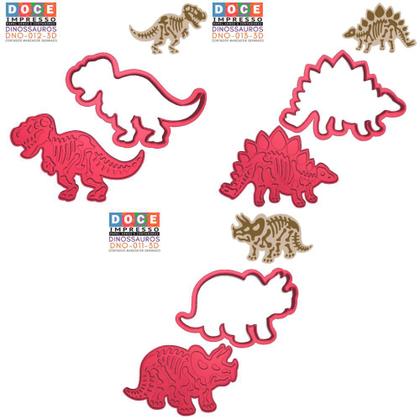 Imagem de Kit 3 Cortadores Dino Trex Triceratops Estegossauro