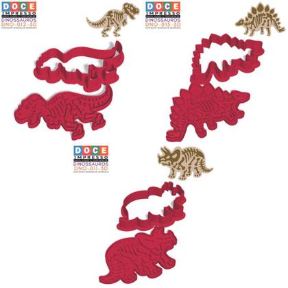 Imagem de Kit 3 Cortadores Dino Trex Triceratops Estegossauro