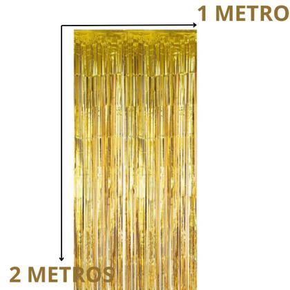 Imagem de Kit 3 Cortinas Metalizado para Festa 1mx2m  Painel Decoração Fita Metalizada Foil Fringe