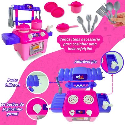 Imagem de Kit 3 Cozinha Infantil Com Pia Fogão Forno E Utensílios