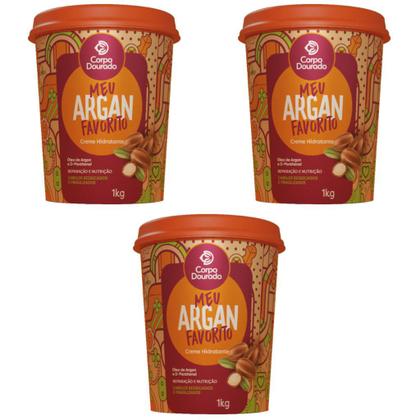 Imagem de Kit 3 Creme de Tratamento para Pentear e Hidratante 2 em 1 Regarv 1kg Corpo Dourado Todos os Tipos de Cabelo