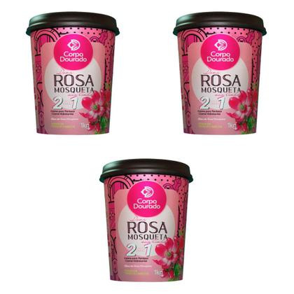 Imagem de Kit 3 Creme de Tratamento para Pentear e Hidratante 2 em 1 Regarv 1kg Corpo Dourado Todos os Tipos de Cabelo