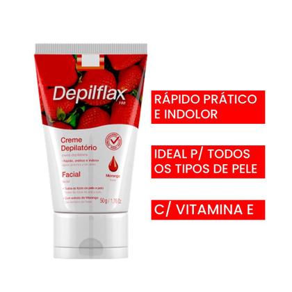 Imagem de Kit 3 Creme Depilação Facial Morango Depiltório Depilflax Indolor 50g