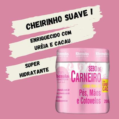 Imagem de Kit 3 Creme Hidratante Pé Mãos Rachadura Sebo De Carneiro