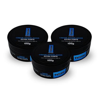 Imagem de Kit 3 Cremes Modelador Extra Forte Cabelos 100g Yelsew Masculino Hair Cabeleireiro Barbeiro Barbearia Modelagem de Cabelos