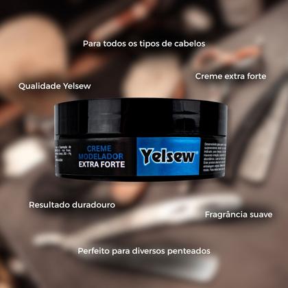 Imagem de Kit 3 Cremes Modelador Extra Forte Cabelos 100g Yelsew Masculino Hair Cabeleireiro Barbeiro Barbearia Modelagem de Cabelos