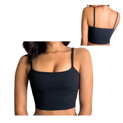 Imagem de Kit 3 Cropped Alcinha Canelado Feminino Top Faixa