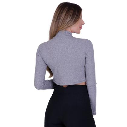 Imagem de Kit 3 Cropped Manga Longa Blusa de Inverno Gola Alta - KIT 3 IVIE PRETO BEGE E CINZA